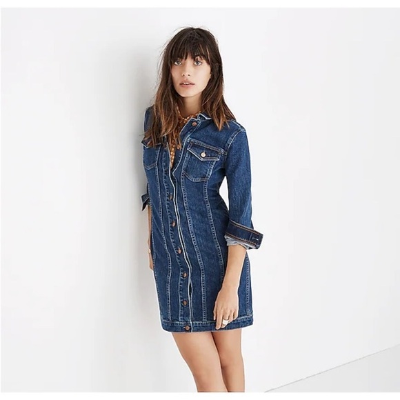 MADEWELL Denim Seamed Button-Front mini Dress long sleeve - Picture 5 of 13